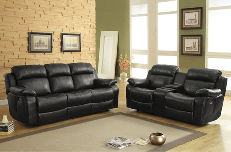 Marille Black Double Reclining Sofa With Center Drop-Down Cup Holders