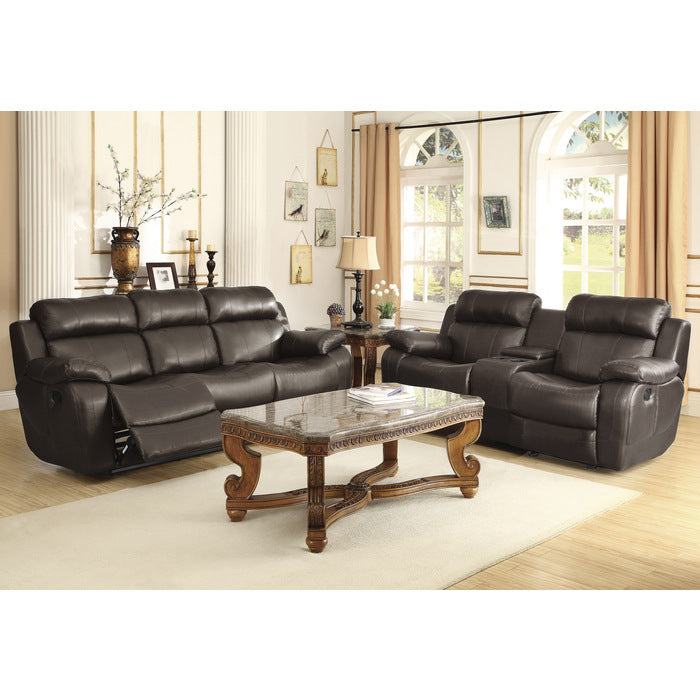 Marille Brown Bonded Leather Reclining Loveseat