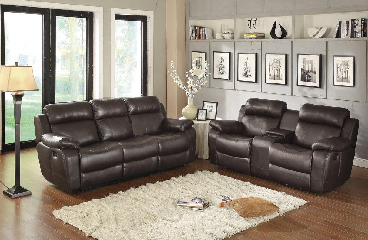 Marille Brown Bonded Leather Reclining Loveseat
