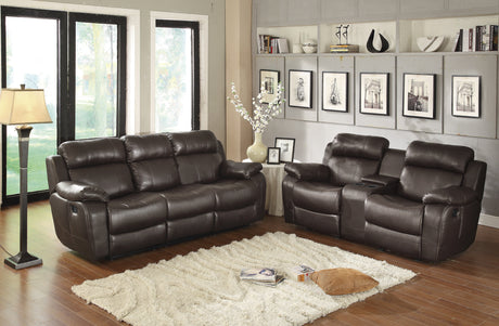 Marille Brown Double Glider Reclining Love Seat With Center Console