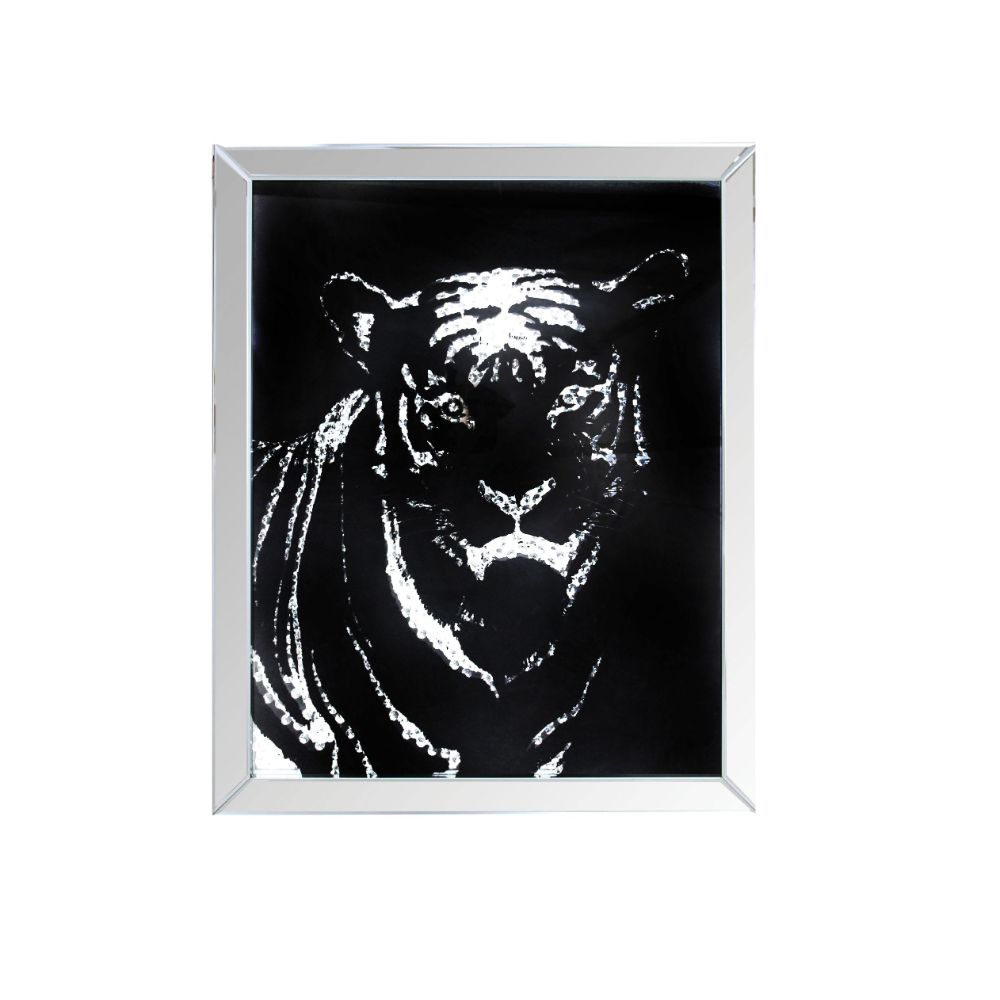 Nevina Mirrored & Faux Crystal Tiger Wall Art