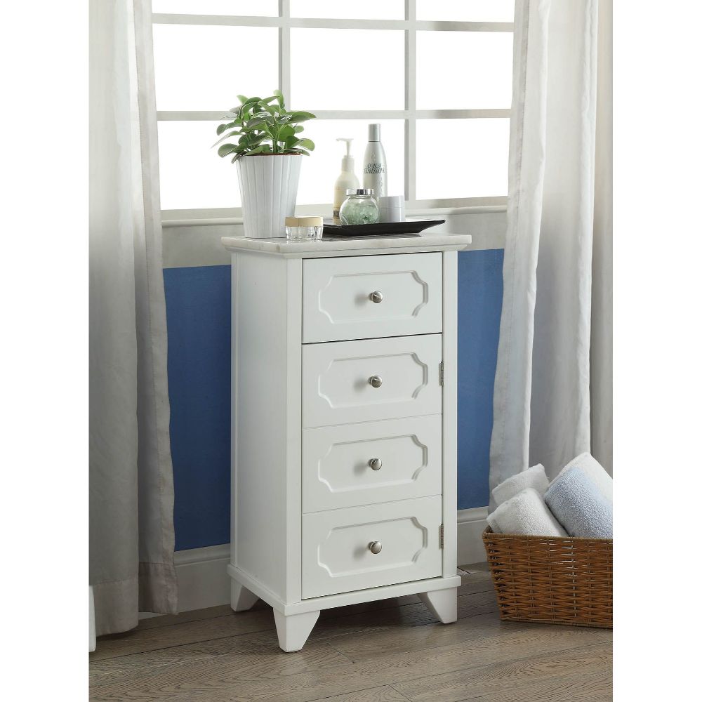 Shakeia Marble Top & White Finish Cabinet