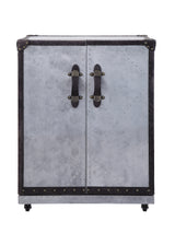 Brancaster Antique Ebony Top Grain Leather & Aluminum Wine Cabinet