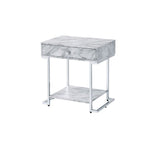 Wither White Printed Faux Marble & Chrome Finish Accent Table