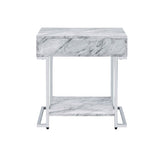 Wither White Printed Faux Marble & Chrome Finish Accent Table