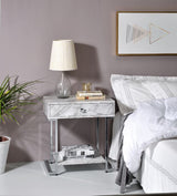 Wither White Printed Faux Marble & Chrome Finish Accent Table