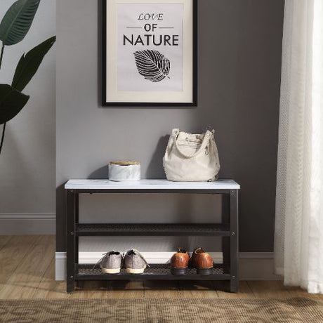 Taurus White Printed Faux Marble Top & Black Finish Shoe Cabinet