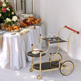 Lacy Black Glass & Gold Plated Finish Serving Cart