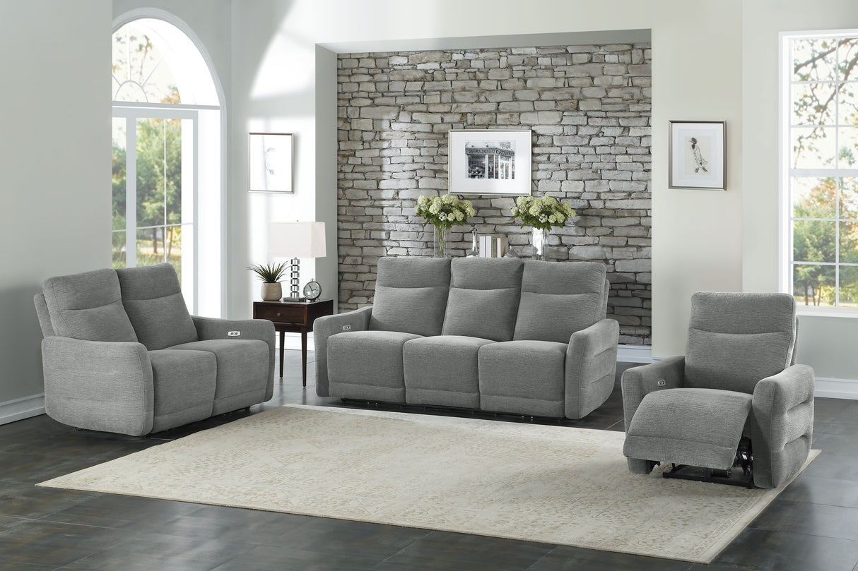 Edition Gray Power Double Lay Flat Reclining Sofa With Headrests And Usb Ports