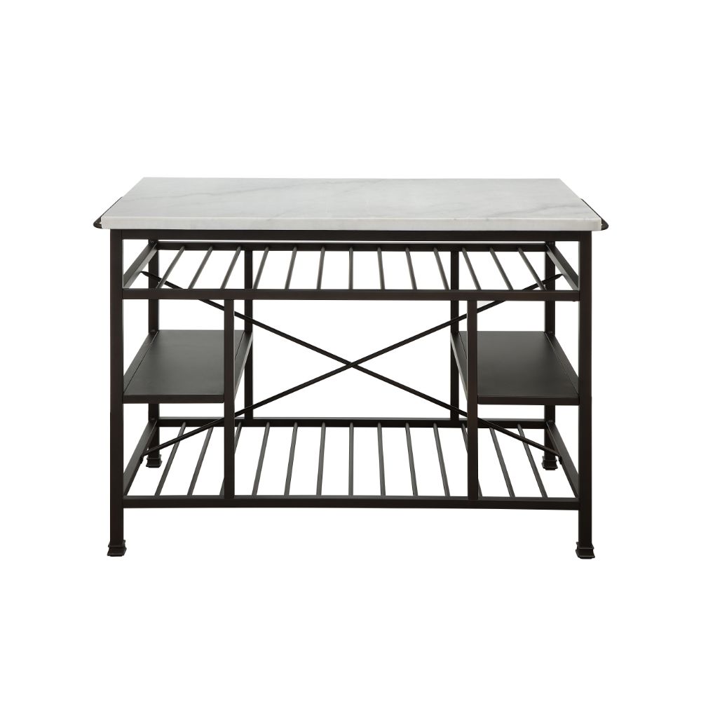 Lanzo Marble Top & Gunmetal Finish Kitchen Island