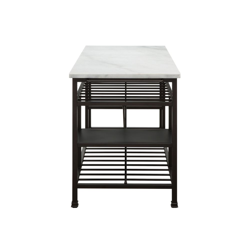 Lanzo Marble Top & Gunmetal Finish Kitchen Island