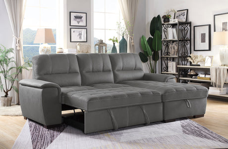 Andes Gray 2-Piece Sectional With Pull-Out Bed And Right Chaise With Hidden Storage