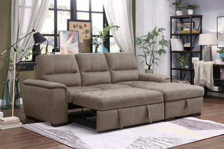 Andes Taupe 2-Piece Sectional With Pull-Out Bed And Right Chaise With Hidden Storage