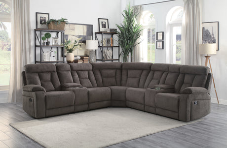 Rosnay Chocolate 3-Piece Reclining Sectional With 2 Consoles