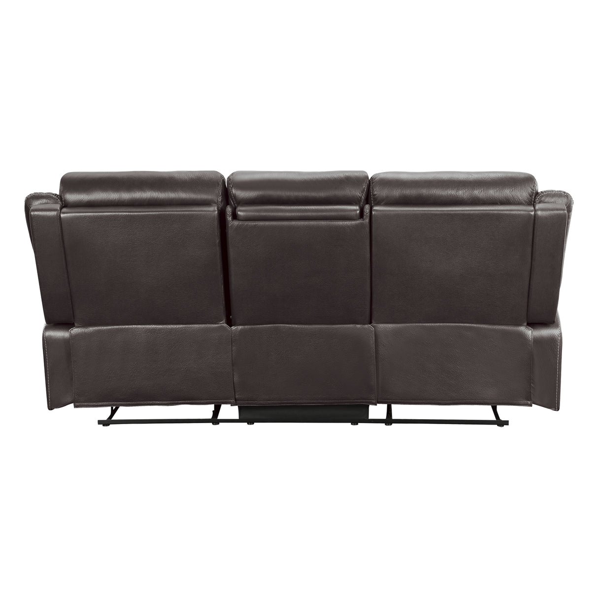 Yerba Dark Brown Double Lay Flat Reclining Sofa With Center Drop-Down Cup Holders