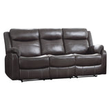 Yerba Dark Brown Double Lay Flat Reclining Sofa With Center Drop-Down Cup Holders