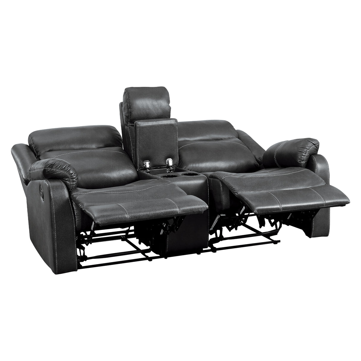 Yerba Gray Double Lay Flat Reclining Love Seat With Center Console