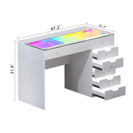 Diana RGB Vanity Desk with Light - 8 Storage Drawers