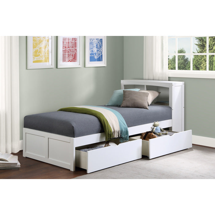 Galen White Twin Bookcase Bed With Storage Boxes