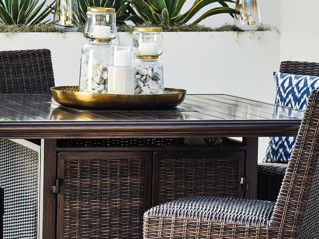 Paradise Trail Medium Brown Outdoor Counter Height Dining Table With 4 Barstools