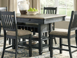 Tyler Creek Black/Grayish Brown Counter Height Dining Table And 4 Barstools With Server
