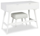 Thadamere White Vanity With Stool