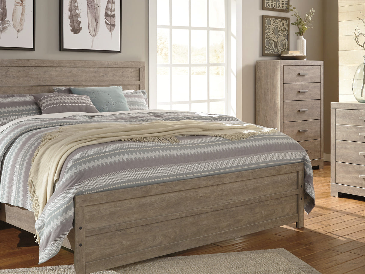 Culverbach Gray King Panel Bed, Dresser, Mirror, Chest And Nightstand