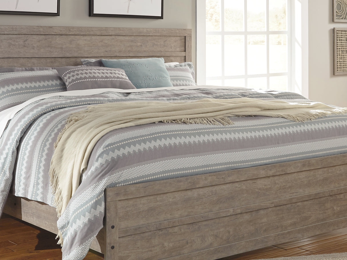 Culverbach Gray King Panel Bed, Dresser, Mirror, Chest And Nightstand