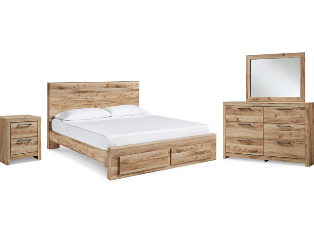 Hyanna Tan Brown King Panel Storage Bed, Dresser, Mirror And Nightstand