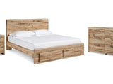 Hyanna Tan Brown King Panel Storage Bed With Dresser And Nightstand