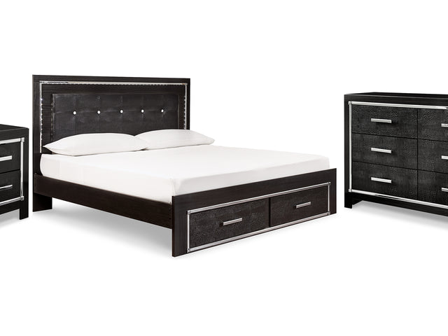 Kaydell Black King Storage Bed, Dresser And Nightstand