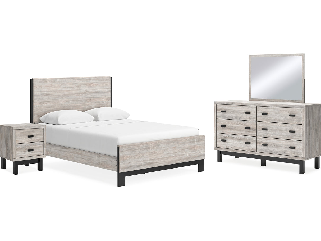Vessalli Gray Queen Panel Bed, Dresser, Mirror And Nightstand