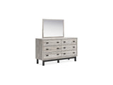 Vessalli Gray Queen Panel Bed, Dresser And Mirror