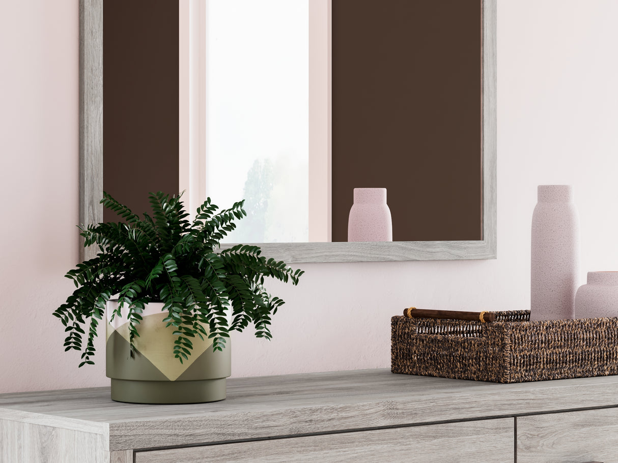 Vessalli Gray Queen Panel Bed, Dresser, Mirror And Nightstand