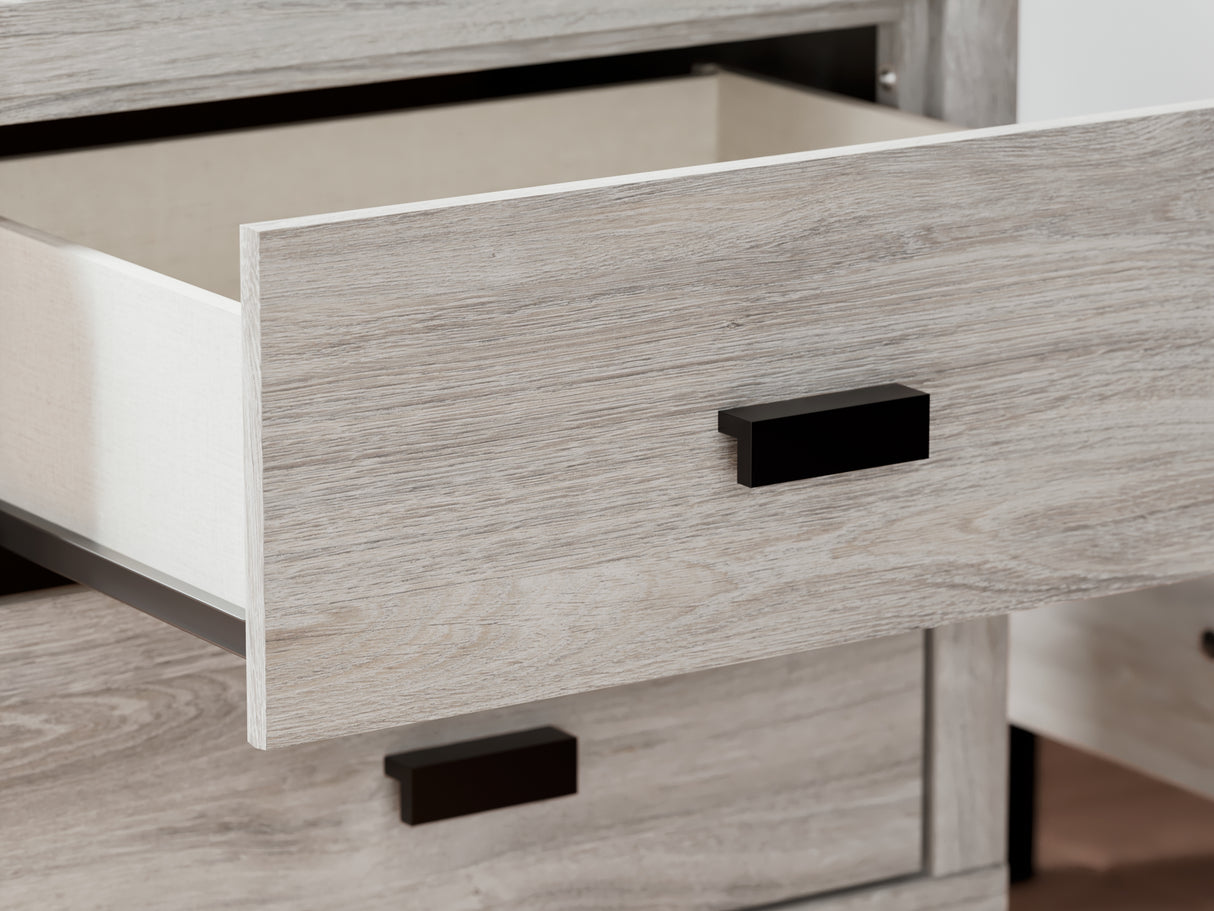 Vessalli Gray Queen Panel Bed, Dresser, Mirror And Nightstand