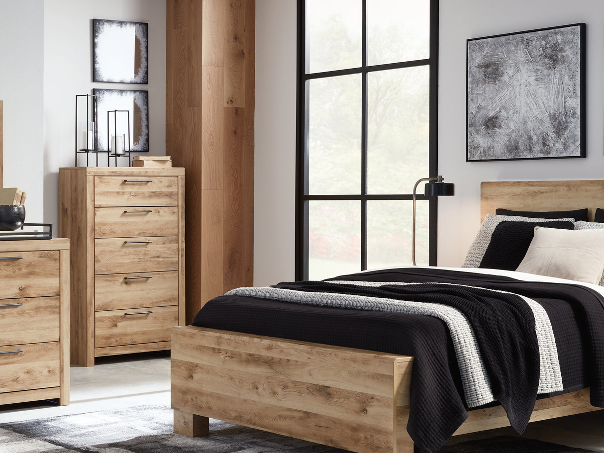 Hyanna Tan Brown Queen Panel Bed, Dresser, And Nightstand