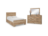 Hyanna Tan Brown Full Panel Bed With 2 Side Storage, Dresser And Mirror