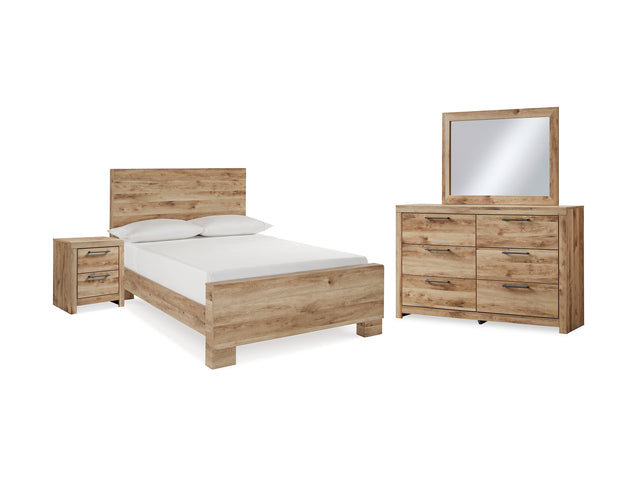 Hyanna Tan Brown Full Panel Bed, Dresser, Mirror And Nightstand