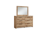 Hyanna Tan Brown Queen Panel Bed, Dresser, Mirror, And Nightstand