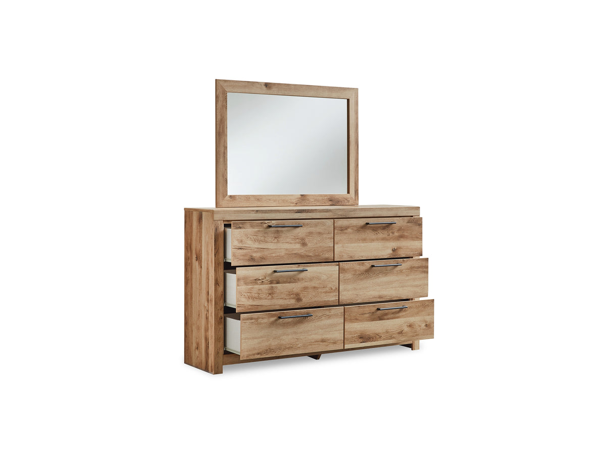 Hyanna Tan Brown Queen Panel Storage Bed With 1 Side Storage, Dresser And Mirror