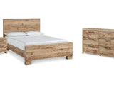 Hyanna Tan Brown Queen Panel Bed, Dresser, And Nightstand
