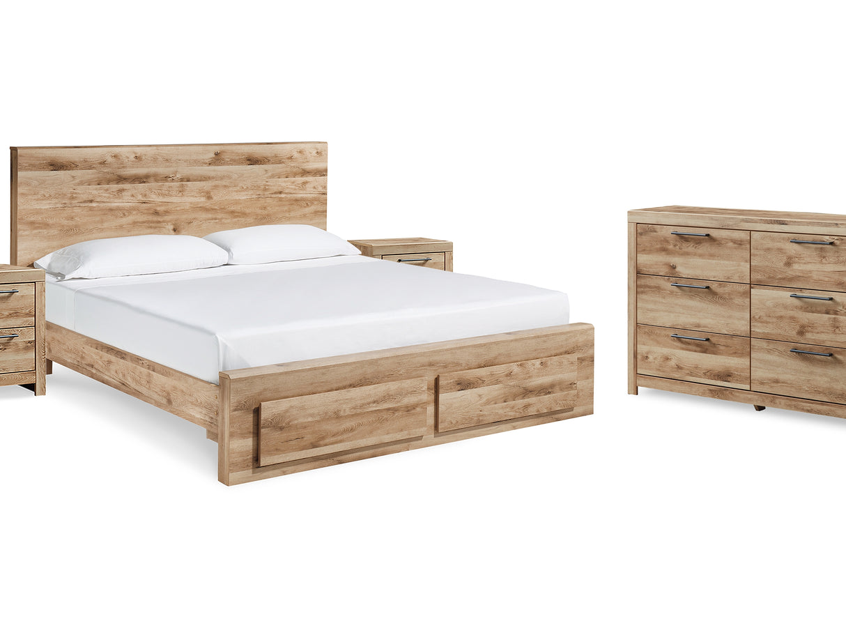 Hyanna Tan Brown Queen Storage Bed, Dresser And 2 Nightstands