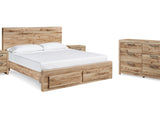Hyanna Tan Brown Queen Storage Bed, Dresser And 2 Nightstands