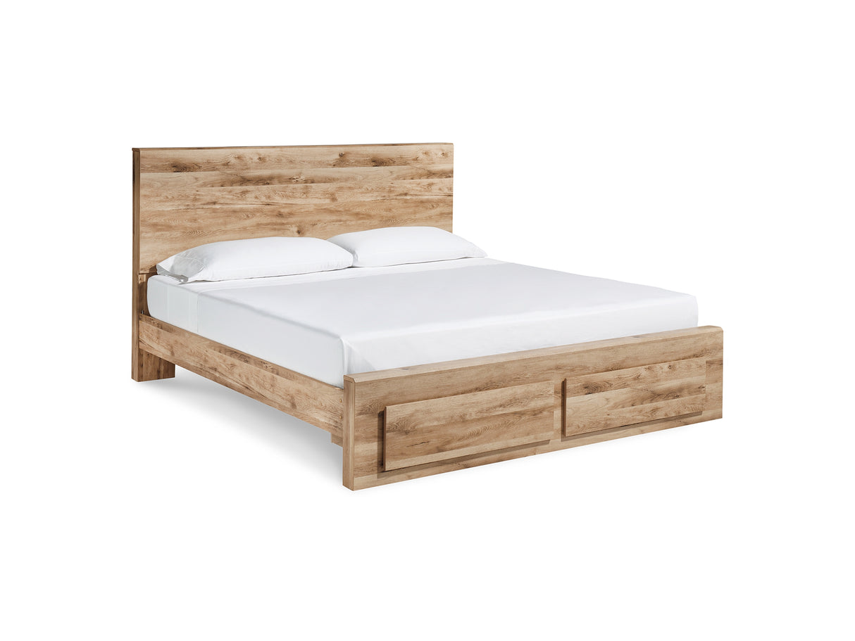 Hyanna Tan Brown Queen Panel Storage Bed, Dresser, Mirror And Nightstand