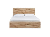 Hyanna Tan Brown King Panel Storage Bed, Dresser And 2 Nightstands