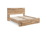 Hyanna Tan Brown King Panel Storage Bed, Dresser And Mirror