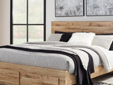 Hyanna Tan Brown King Panel Storage Bed, Dresser And Mirror