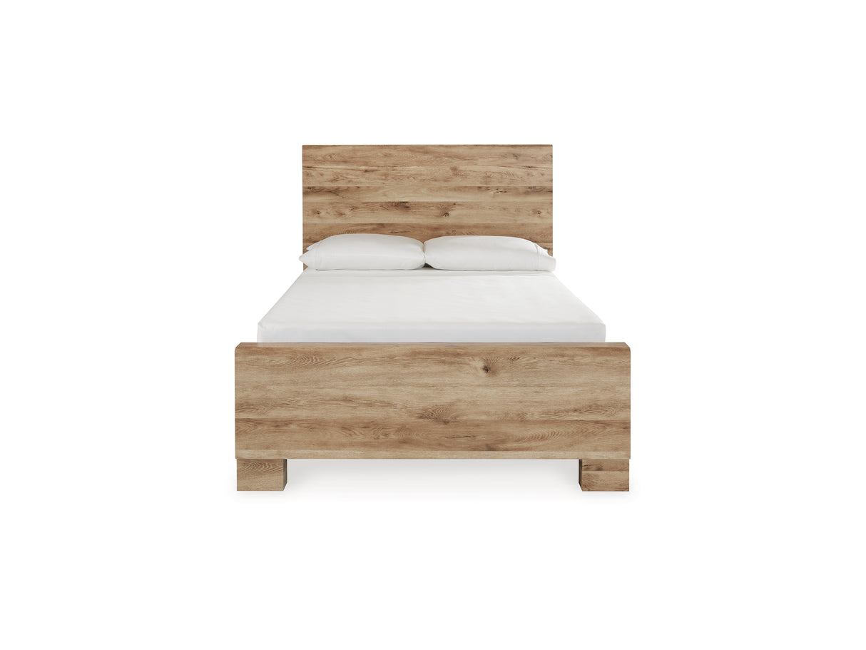 Hyanna Tan Brown Full Panel Bed With 2 Side Storage, Dresser And Mirror