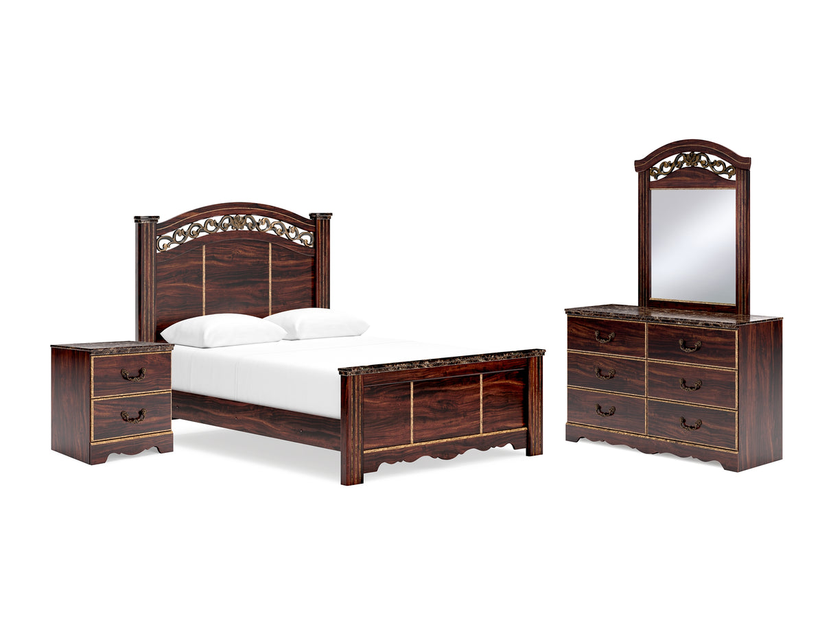 Glosmount Two-Tone Queen Poster Bed, Dresser, Mirror And Nightstand