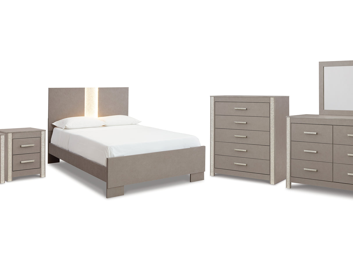 Surancha Queen Panel Bed, Dresser, Mirror, Chest And 2 Nightstands